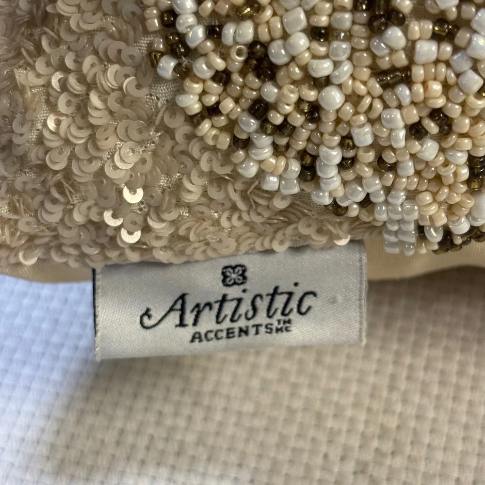 Artistic Accents Beaded Sequin Decorative Lumbar Pillow Champagne Gold 14x20*NWT